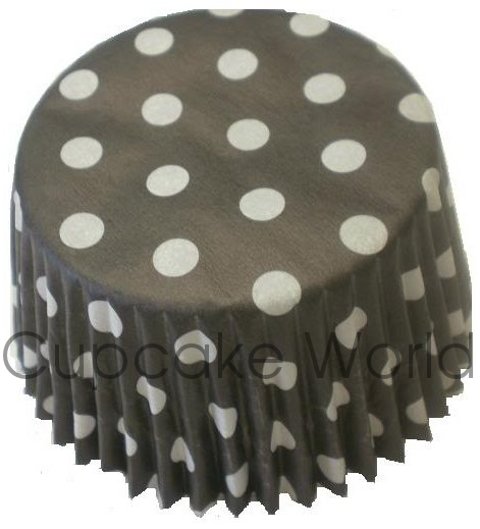 50PC BLACK POLKA DOTS PAPER MUFFIN CUPCAKE CASES AUST. MADE - Click Image to Close